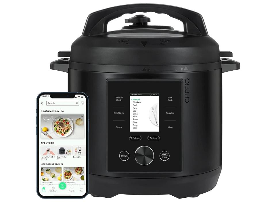 A CHEF iQ Instant Pot is a smart pressure cooker with nearly 1000+ presets, featuring a range of cook times and temperatures.