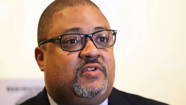 PHOTO: Manhattan District Attorney Alvin Bragg speaks at a press conference after the sentencing hearing of the Trump Organization at the New York Supreme Court on Jan. 13, 2023, in New York City. (Michael M. Santiago/Getty Images, FILE)