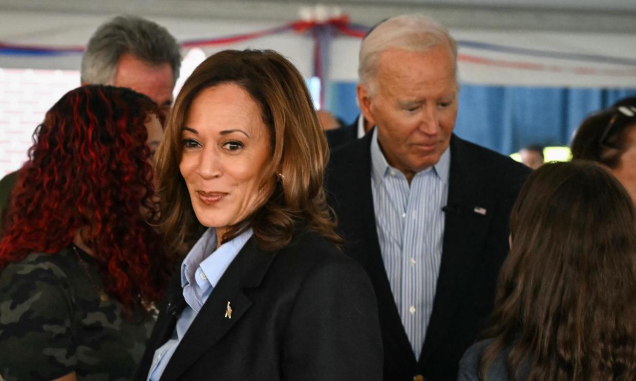 <span>Kamala Harris and Joe Biden meet with union members and their families in Pittsburgh, Pennsylvania, for Labor Day.</span><span>Photograph: Andrew Caballero-Reynolds/AFP/Getty Images</span>