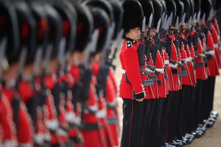 The guard of honour stand in line ahead of the ceremonial welcome for King Willem-Alexander and Queen Maxima of the Netherlands at Horse Guards Parade, in London, Britain October 23, 2018. Christopher Furlong/Pool via REUTERS