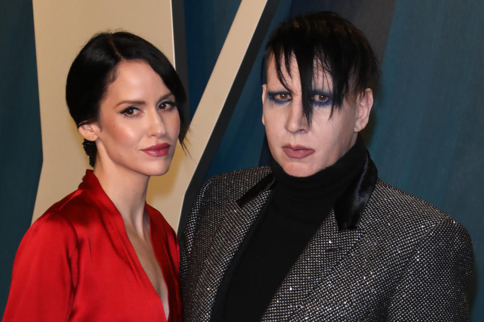 Lindsay Usich and Marilyn Manson attend the Vanity Fair Oscar Party on Feb. 9, 2020, in Beverly Hills, California. (Photo: Toni Anne Barson/WireImage)