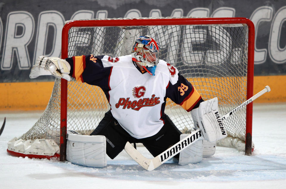 Guildford Phoenix goaltender Petr Cech in action during the NIHL2 match at Guildford Spectrum Leisure Complex, Guildford. (Photo by Ian Walton/PA Images via Getty Images)