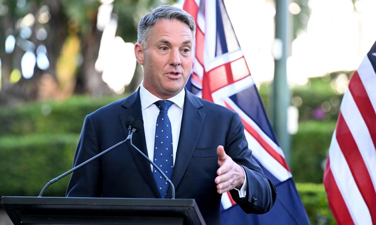 <span>The Australian defence minister, Richard Marles, says Japan does ‘a lot of incredible work in defence industry’ but will not be joining Aukus.</span><span>Photograph: Darren England/AAP</span>