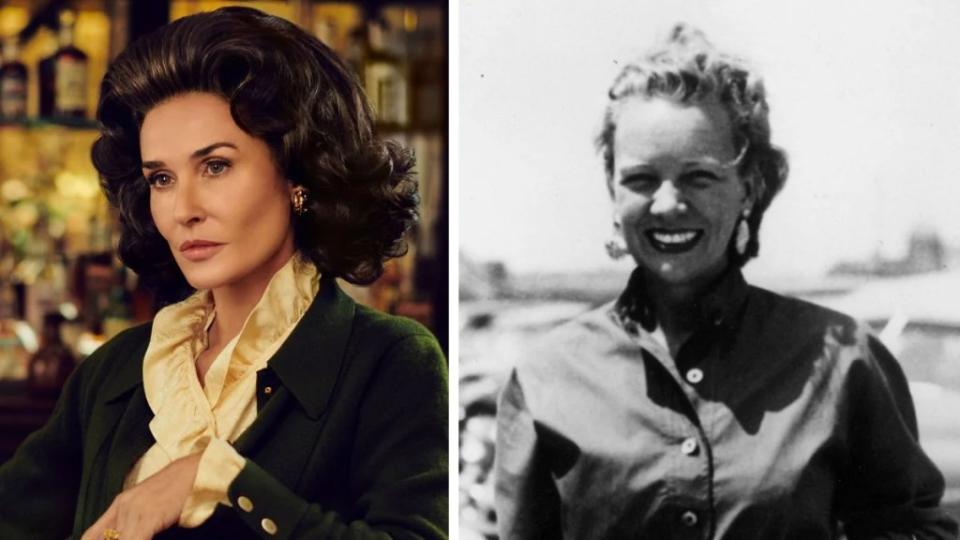 Demi Moore as Ann Woodward in "Feud: Capote Vs. The Swans" and the real Ann Woodward (FX, Getty)