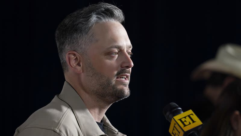 Nate Bargatze speaks with journalists as he arrives at A Country Thing Happened On The Way To Cure Parkinson’s at The Fisher Center on Wednesday, April 26, 2023, in Nashville, Tenn.