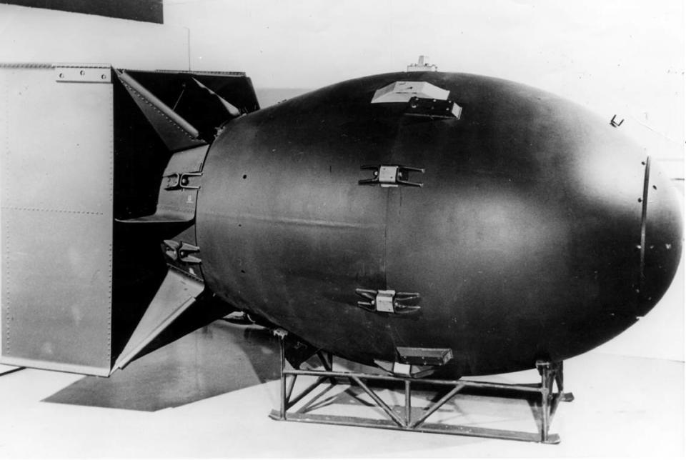 The atomic bomb named Fat Man was the second nuclear weapon to be detonated over Japan. A safety plug removed from this bomb to arm it moments before the detonation is on display at the Harry S. Truman Library and Museum in Independence, Missouri.