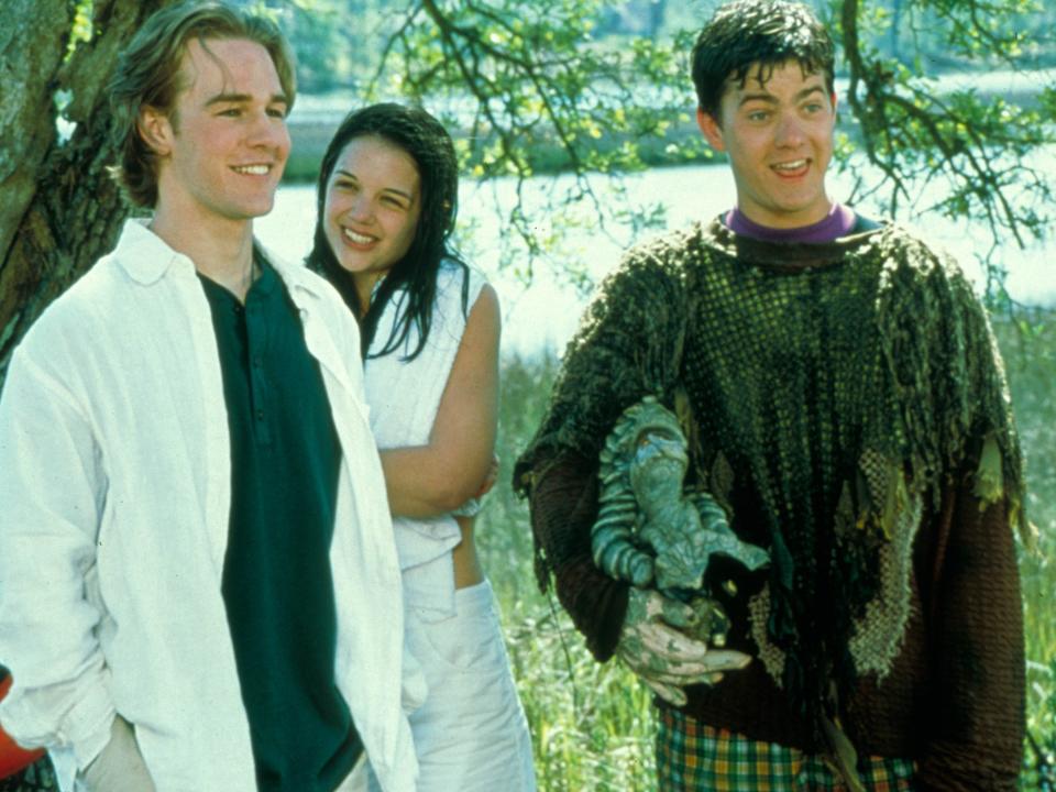 <p>James Van Der Beek, Katie Holmes, and Joshua Jackson (1998)</p>Rex Features