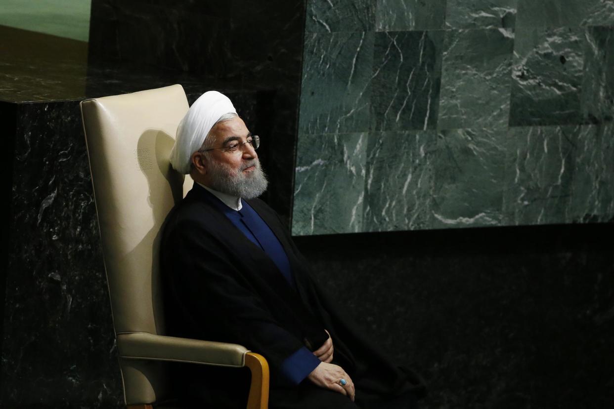 Iranian President Hassan Rouhani sits before addressing the United Nations General Assembly at UN headquarters: AP