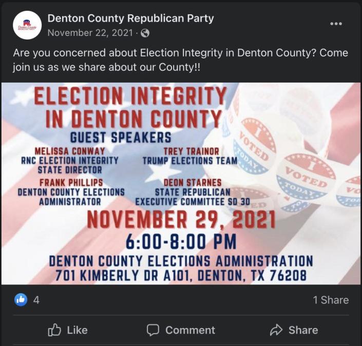 Facebook screenshot of Denton County Republican Party post