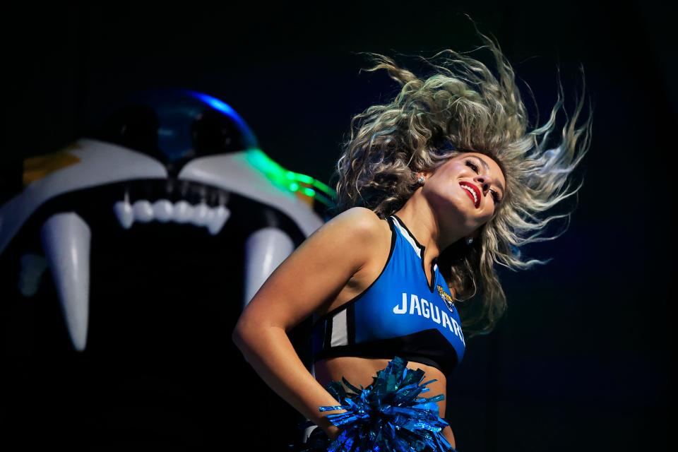 A member of the Roar of the Jaguars performs during last year's NFL Draft watch party at Daily's Place, next to EverBank Stadium.