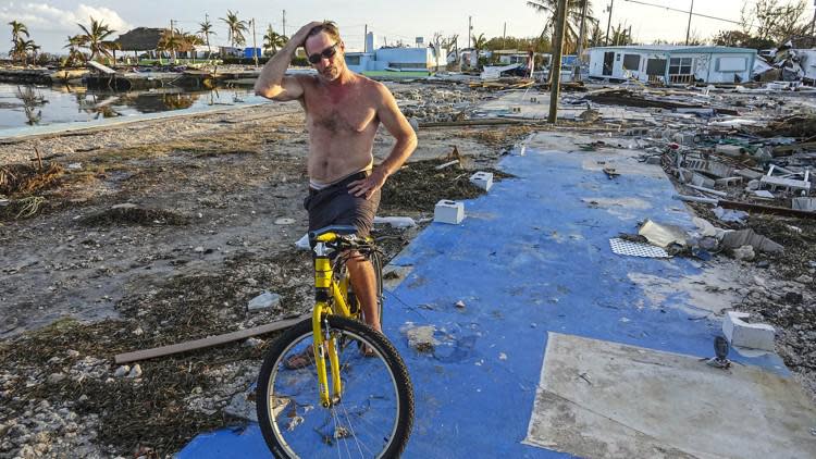 Billy Quinn stands on the slab that his mobile home once stood on in the Seabreeze Mobil Home Park in Islamorada on September 12, 2017. The storm surge from Hurricane Irma passed over the area and and devastated almost all of the homes. Quinn spent the storm in a nearby friend's house that survived the storm.