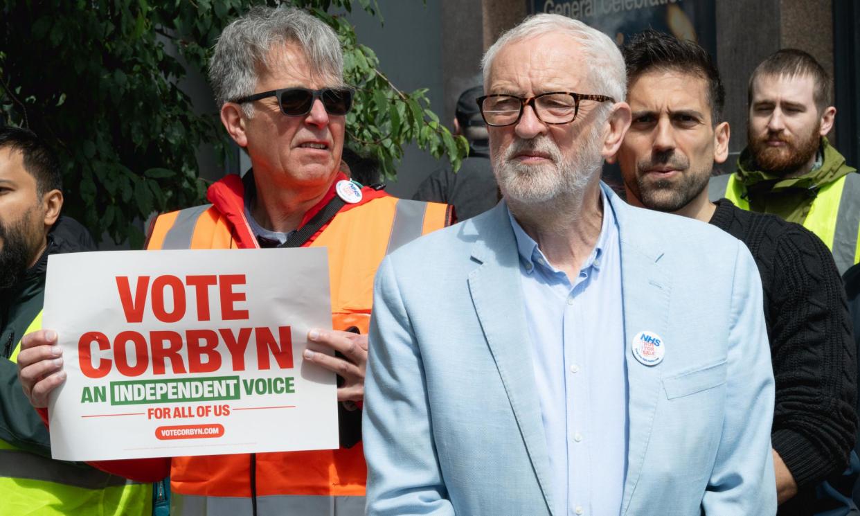 <span>Jeremy Corbyn waits to speak at an NHS rally in London on Saturday. He is standing as an independent in Islington North. </span><span>Photograph: Guy Smallman/Getty Images</span>