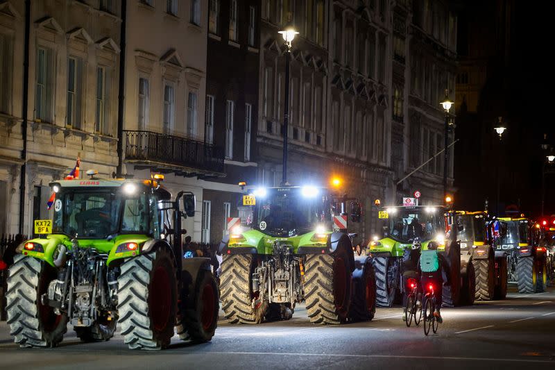 Farmers drive tractors through central London to protest against issues including food imports