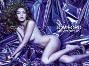 <p>A very nude Gigi Hadid posed for the 2014 Velvet Orchid fragrance campaign.</p>