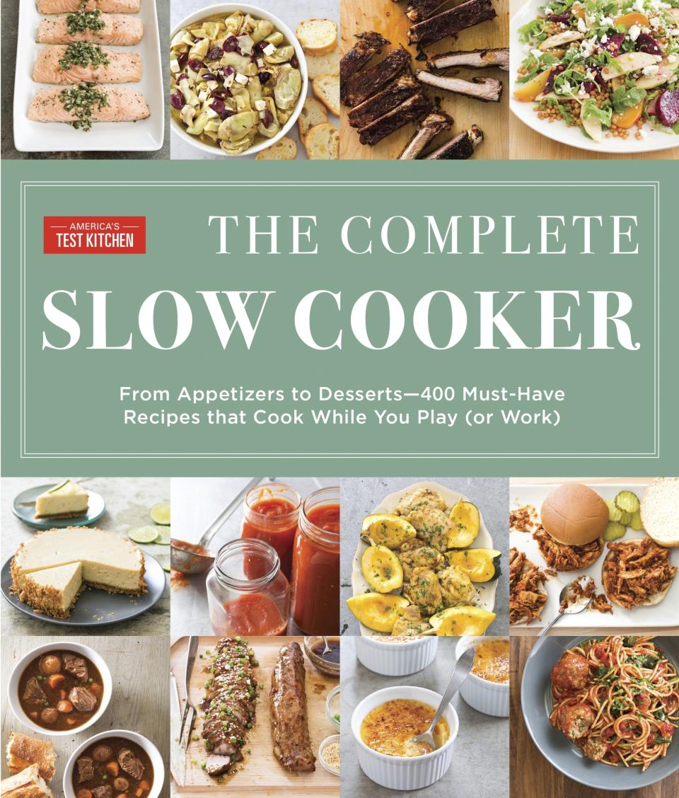 This image provided by America's Test Kitchen in February 2019 shows the cover for the cookbook "The Complete Slow Cooker." It includes a recipe for Chicken Enchiladas. (America's Test Kitchen via AP)