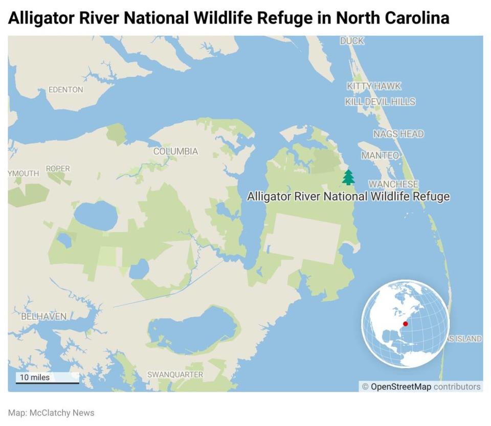 Map of Alligator River National Wildlife Refuge in North Carolina.