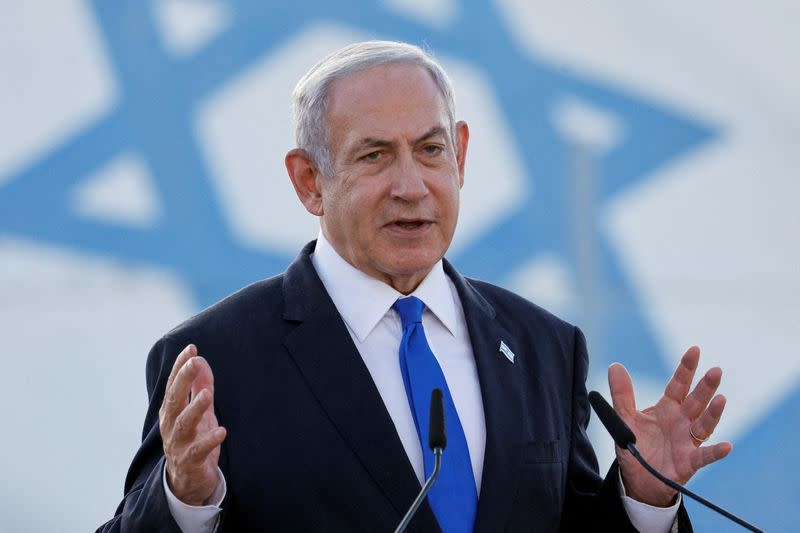 FILE PHOTO: Israeli PM Netanyahu visits the Palmachim Air Force Base, near the city of Rishon Lezion