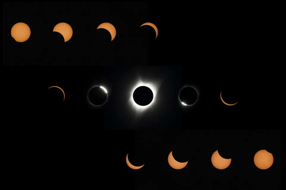 This composite image of thirteen photographs shows the progression of a total solar eclipse (Aubrey Gemignani / NASA)