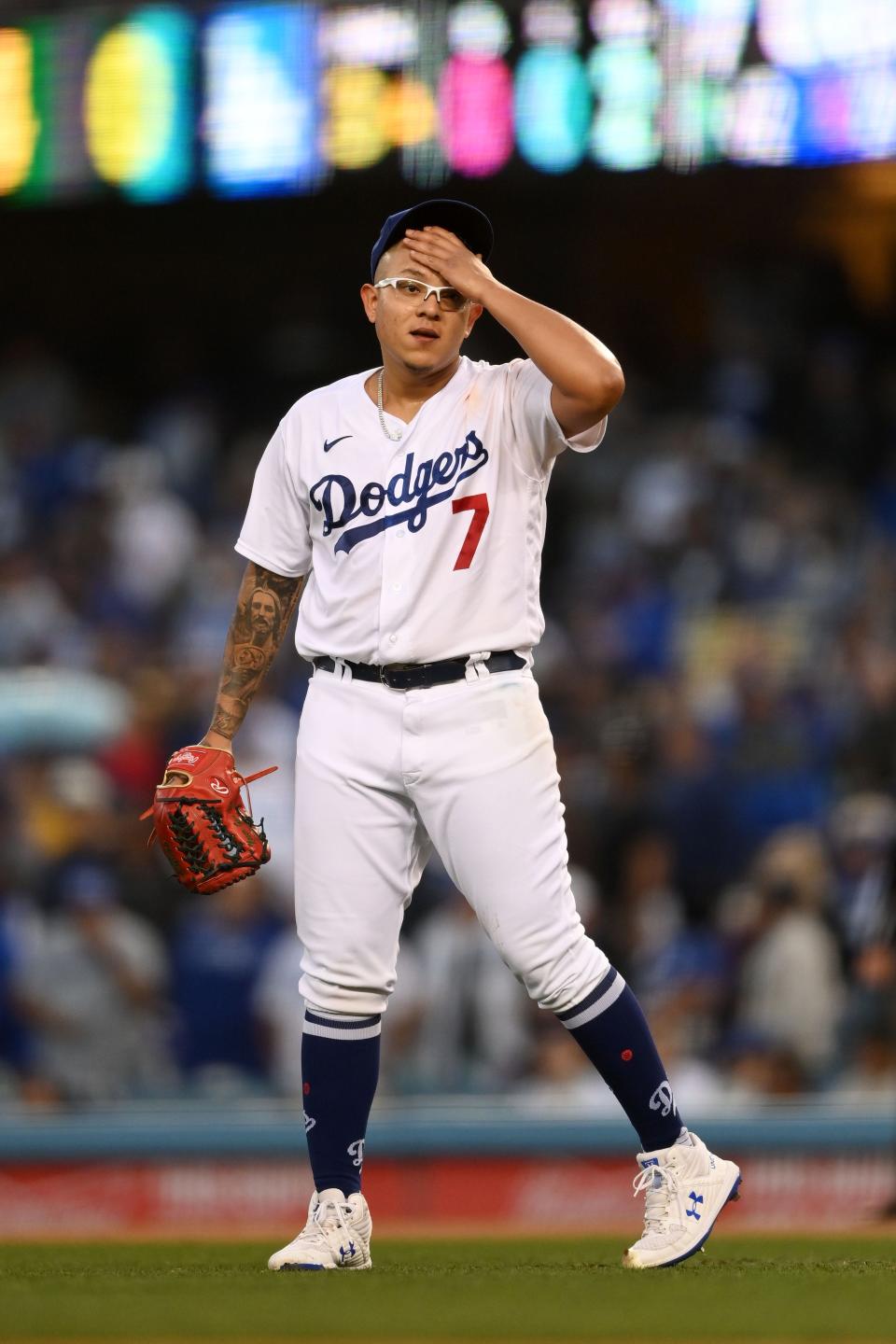 Los Angeles Dodgers starter Julio Urias gave up five earned runs in Wednesday's Game 4 loss to the Atlanta Braves.