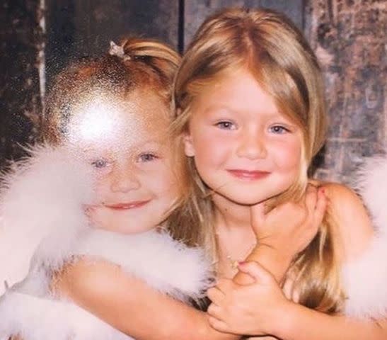 <p>Bella Hadid/Instagram</p> A young Bella and Gigi Hadid