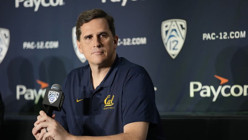 California head coach Mark Madsen attends a news conference at the Pac-12 Conference NCAA college basketball media day on Oct. 11, 2023, in Las Vegas.