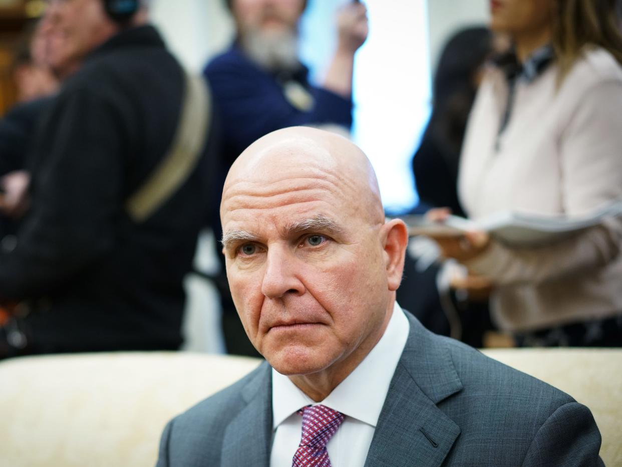 US National Security Advisor H.R. McMaster is seen in a meeting between US President Donald Trump and Saudi Arabia's Crown Prince Mohammed bin Salman in the Oval Office of the White House on March 20, 2018 in Washington, DC.