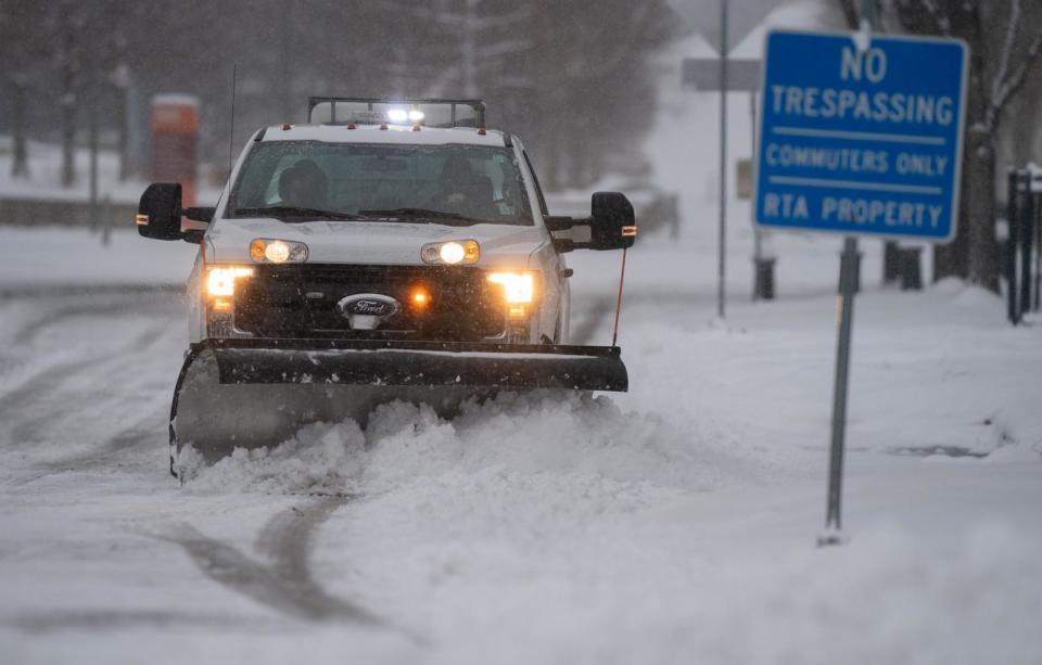 PHOTO: A plow clears the snow of the RTA parking lot after a winter storm in Nashville, Tenn., Jan. 15, 2024. (Denny Simmons/The Tennessean via USA Today Network)