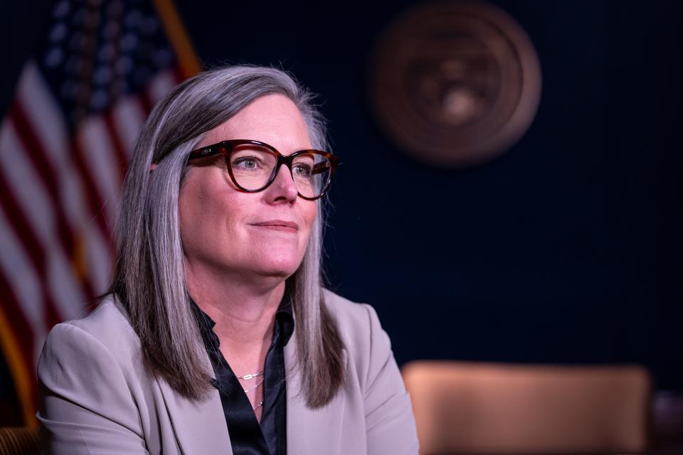 Arizona Gov. Katie Hobbs poses for a portrait at the Arizona Capitol in Phoenix on Jan. 3, 2024.