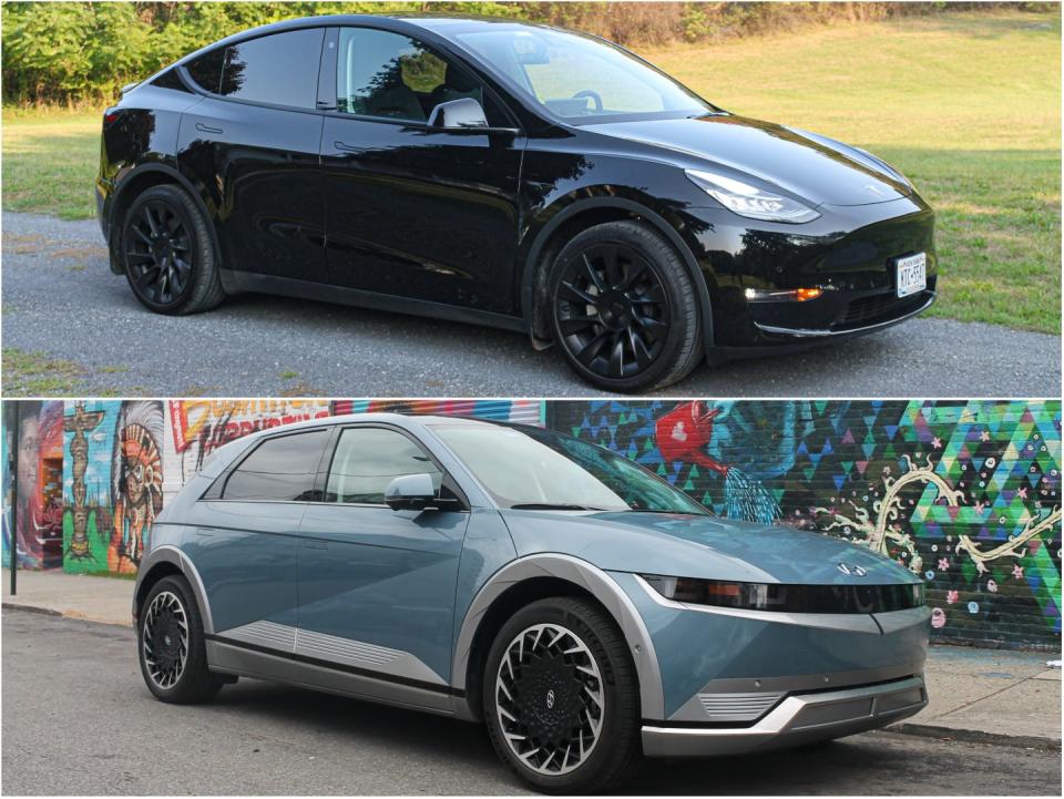 The Tesla Model Y (top) and Hyundai Ioniq 5.