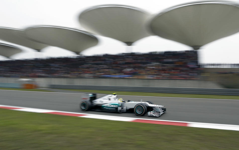 SHANGHAI, CHINA - APRIL 15: Nico Rosberg of Germany and Mercedes GP drives during the Chinese Formula One Grand Prix at Shanghai International Circuit on April 15, 2012 in Shanghai, China. (Photo by Gu Zhichao/Sports Illustrated China/Getty Images)