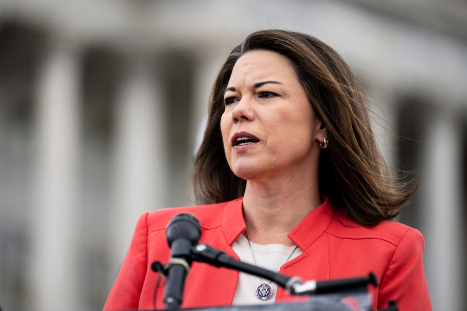 Angie Craig at a news conference outside the Capitol.  (Bill Clark / AP)