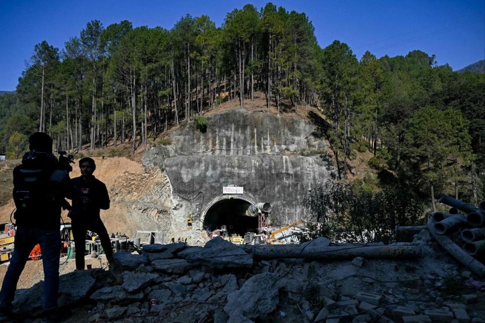 Entrance of the Silkyara under construction road tunnel (AFP via Getty Images)