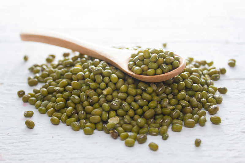 Green Beans on Wooden Spoon