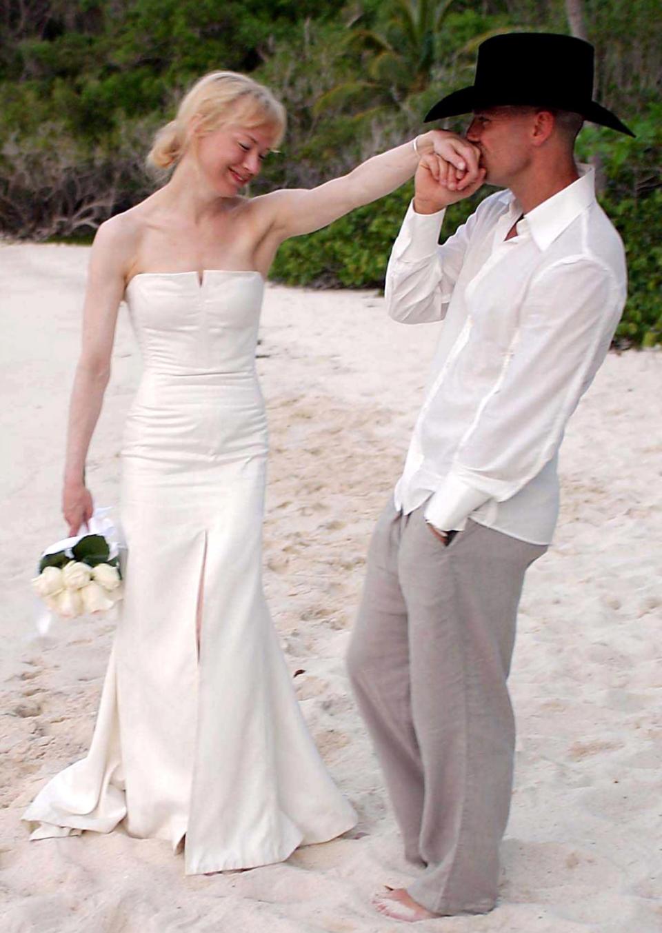 <p>Zellweger once told PEOPLE, "I've never been the kind of girl who sits there and dreamily says, 'Oh, when I get married ...' " So it came as a surprise when she wed country star Kenny Chesney on May 9, 2005, after knowing him for three months. Four mounts after they tied the knot, <a href="https://people.com/celebrity/rene-speaks-out-about-kenny/" rel="nofollow noopener" target="_blank" data-ylk="slk:Zellweger filed to annul;elm:context_link;itc:0;sec:content-canvas" class="link ">Zellweger filed to annul</a> the marriage, citing "fraud" as the reason for the split. Both stars asked for privacy as news broke, and never spoke of the marriage or separation. </p>