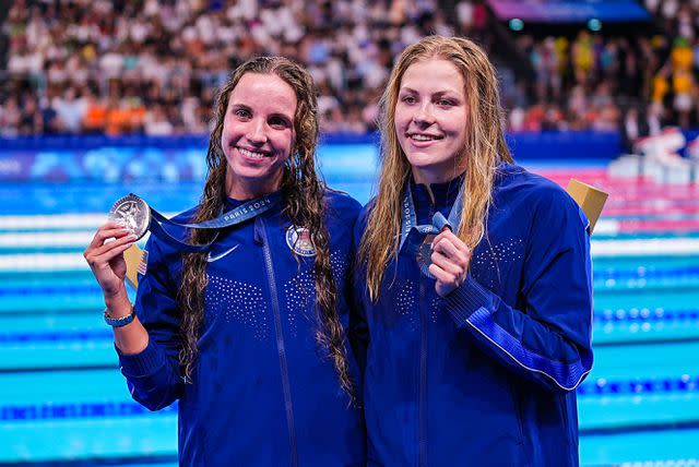 <p>Jari Pestelacci/Eurasia Sport Images/Getty Images</p> Regan Smith (left) and Katharine Berkoff show off their medals for the 100-meter women's backstroke