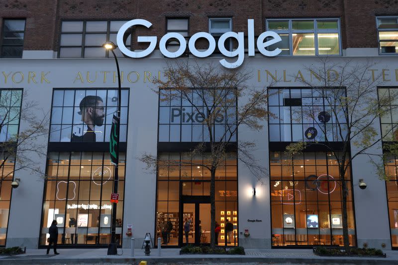 FILE PHOTO: The logo for Google LLC is seen at the Google Store Chelsea in Manhattan, New York City