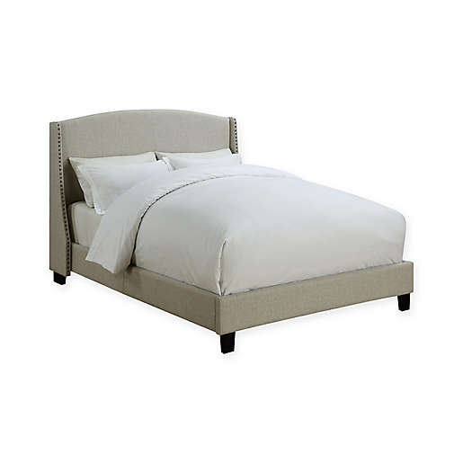 Pulaski All-In-One Shelter Back Upholstered Queen Bed in Lunar Linen - Bed Bath and Beyond. 