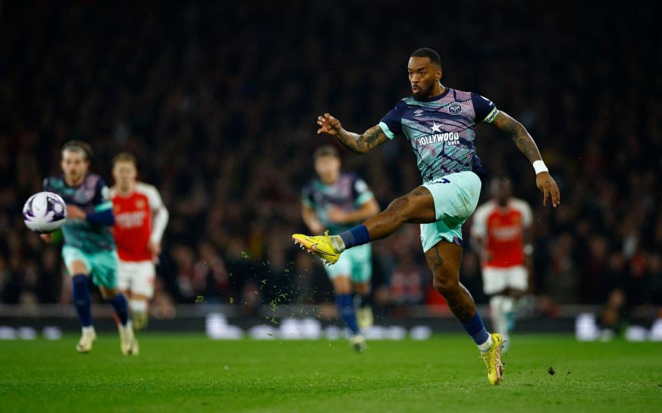 Brentford's Ivan Toney shoots at goal