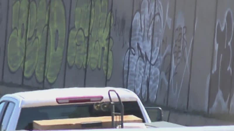 Graffiti along a freeway in Portland, May 13, 2024 (KOIN)