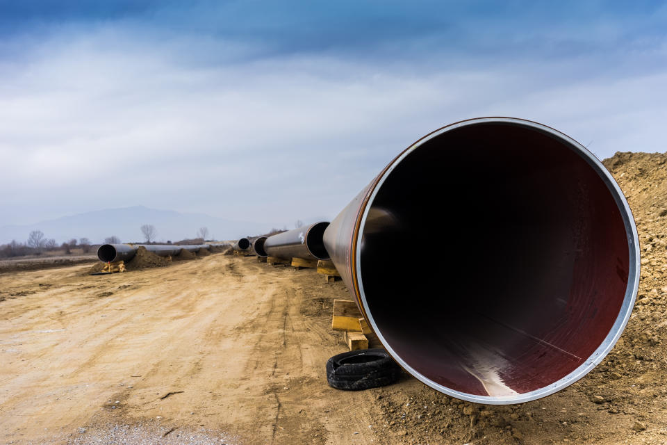 A close up of a pipeline under construction.