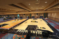 A general overall view of the installation of the practice courts as part of the NBA Restart 2020 on July 1, 2020 in Orlando, Florida.