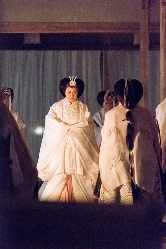 Japan's Empress Masako attends the 'Daijosai', the most overtly religious ceremony of the Emperor Naruhito's accession rituals, at the Imperial Palace in Tokyo, Japan