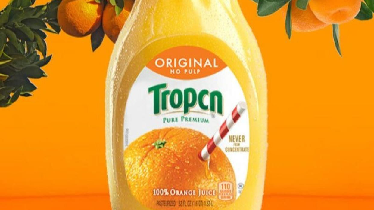  Tropicana juice bottle saying Tropcn. 