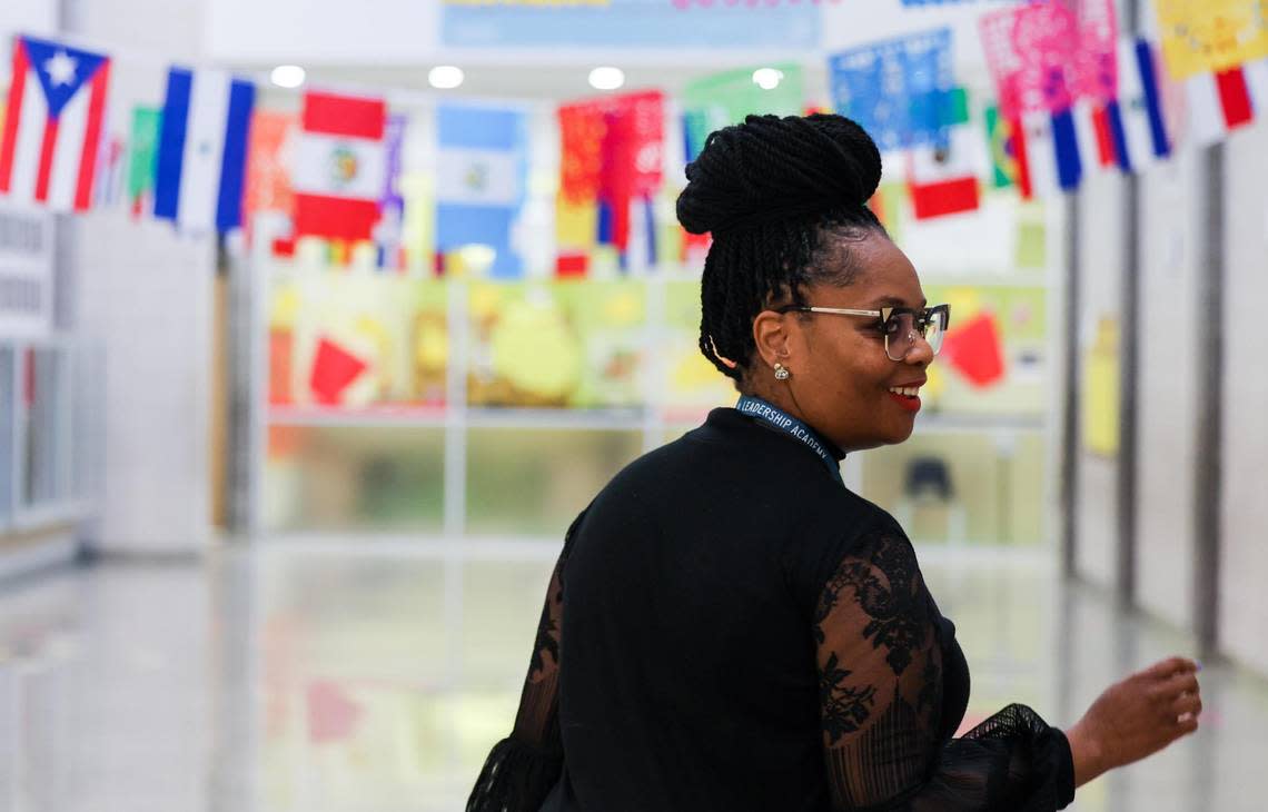 Principal Nikita Moye in the hallway of the Leadership Academy at John T. White Elementary School. John T. White is one of six schools in the Fort Worth Independent School District’s Leadership Academy Network, which began in 2017 as a turnaround project for struggling schools.