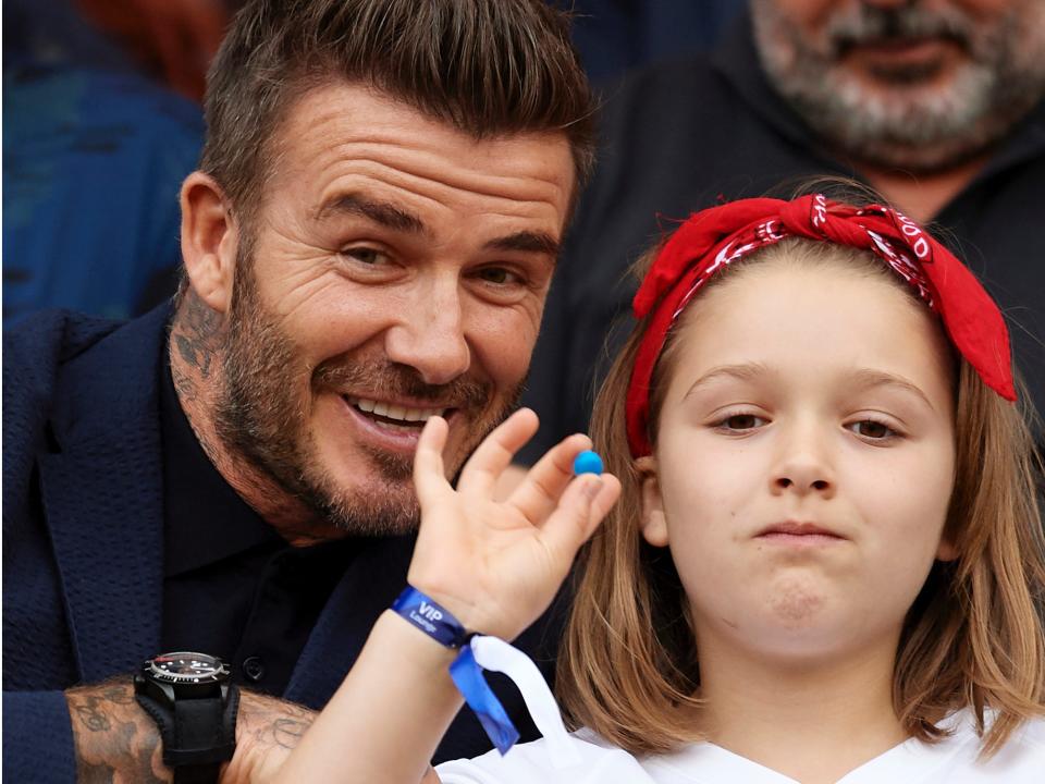David and Harper Beckham at the 2019 FIFA Women's World Cup.