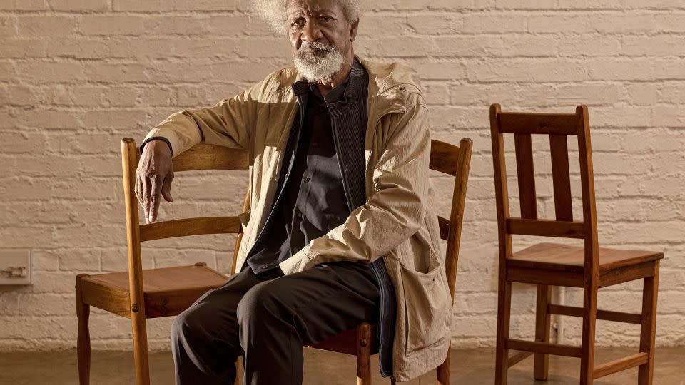 Nigerian playwright, novelist and Nobel Prize in Literature winner Wole Soyinka poses for a portrait in Johannesburg on April 4, 2024. - MARCO LONGARI/AFP/AFP via Getty Images