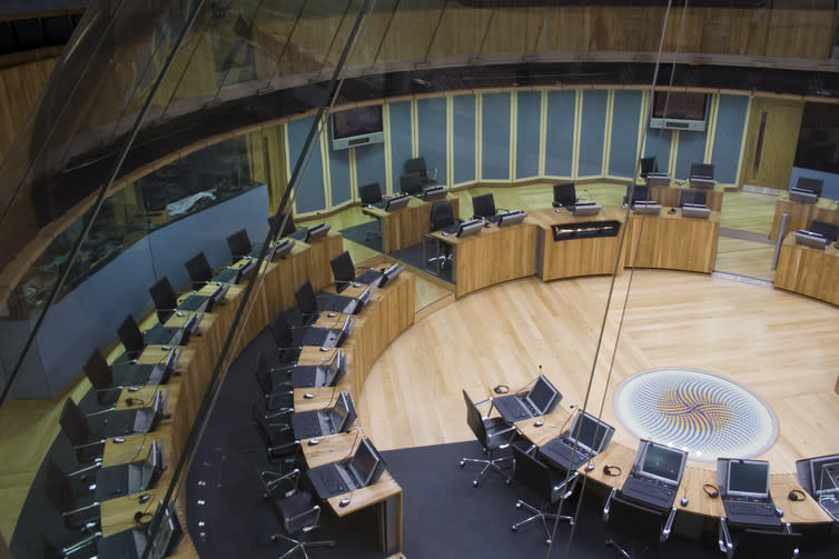 <span class="caption">The Welsh Assembly debating chamber, Cardiff.</span> <span class="attribution"><a class="link " href="https://www.shutterstock.com/image-photo/welsh-assembly-debating-chamber-uk-1118045?src=BBdCSrSbSxa11TJmMStj6Q-1-33" rel="nofollow noopener" target="_blank" data-ylk="slk:Darryl Sleath/Shutterstock;elm:context_link;itc:0;sec:content-canvas">Darryl Sleath/Shutterstock</a></span>