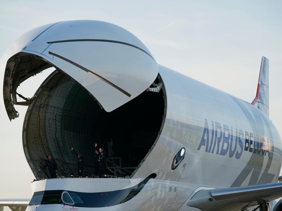 The nose-loading door of the BelugaXL open.