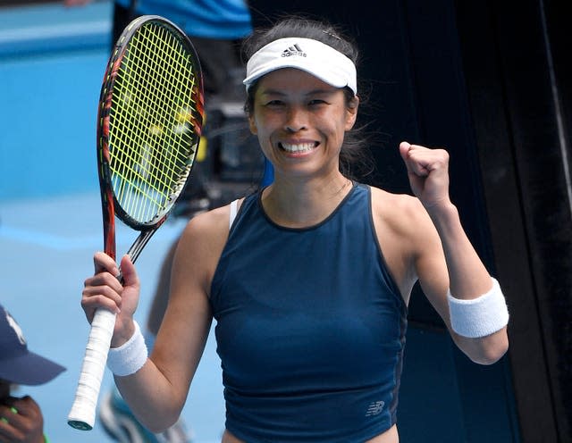 Hsieh Su-wei celebrates her win over Marketa Vondrousova