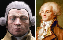 Gli scienziati hanno usato la maschera funeraria di Robespierre e documenti storici sulla sua salute fisica per ricostruire il suo volto. Ecco il risultato. Il protagonista di spicco della Rivoluzione Francese e del Regime del Terrore aveva problemi di vista, sangue dal naso, itterizia, astenia, ulcere alla gamba ricorrente e malattie cutanee frequenti associate a cicatrici e ad una precedente infezione di vaiolo. Aveva anche spasmi permanenti agli occhi e alla bocca, i cui sintomi peggiorarono tra il 1790 e il 1794. Il giorno prima della sua decapitazione, Robespierre soffrì di una ferita da arma da fuoco alla mascella.